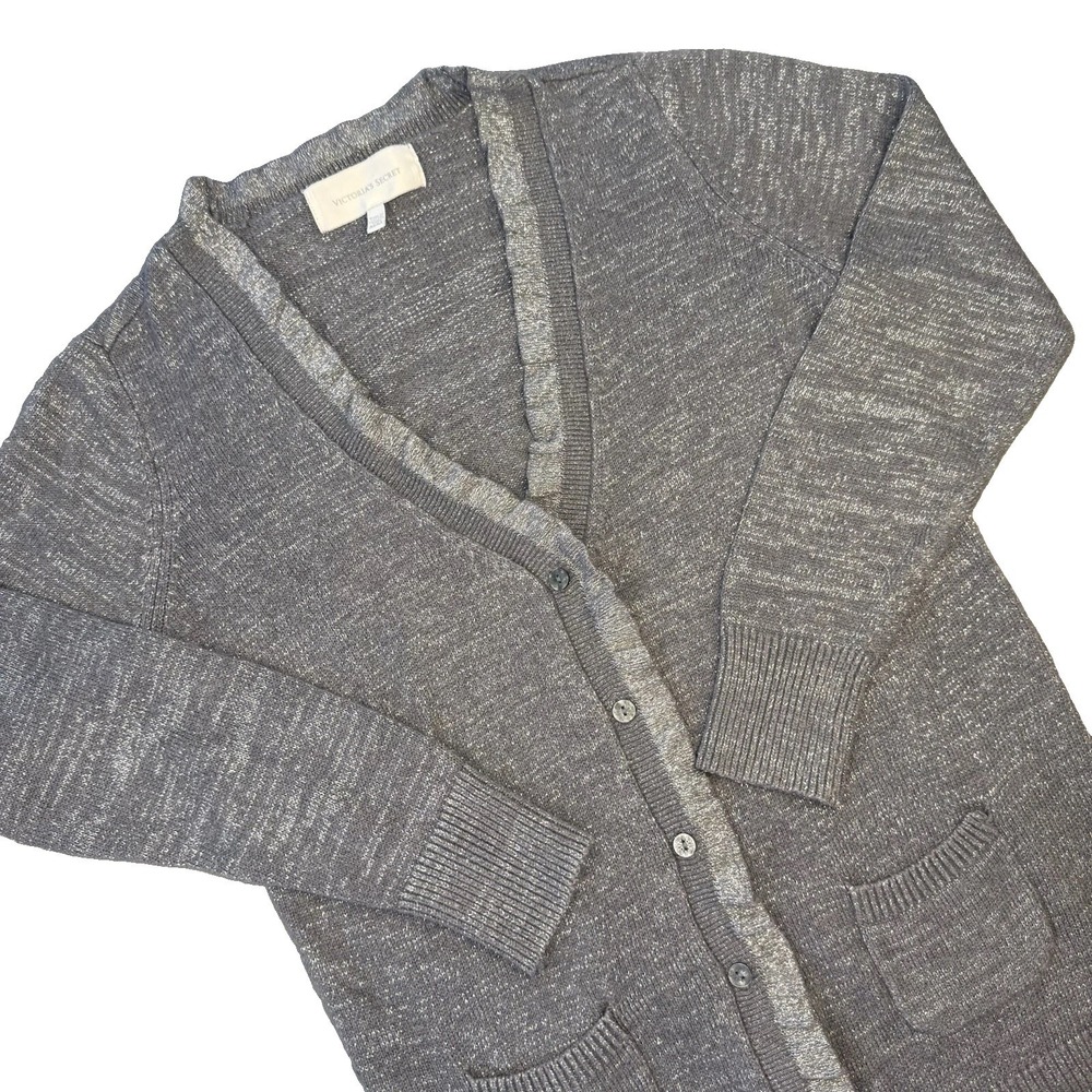 Victoria's Secret Silver Metallic Shimmer Cardigan Sweater Womens Sz Medium